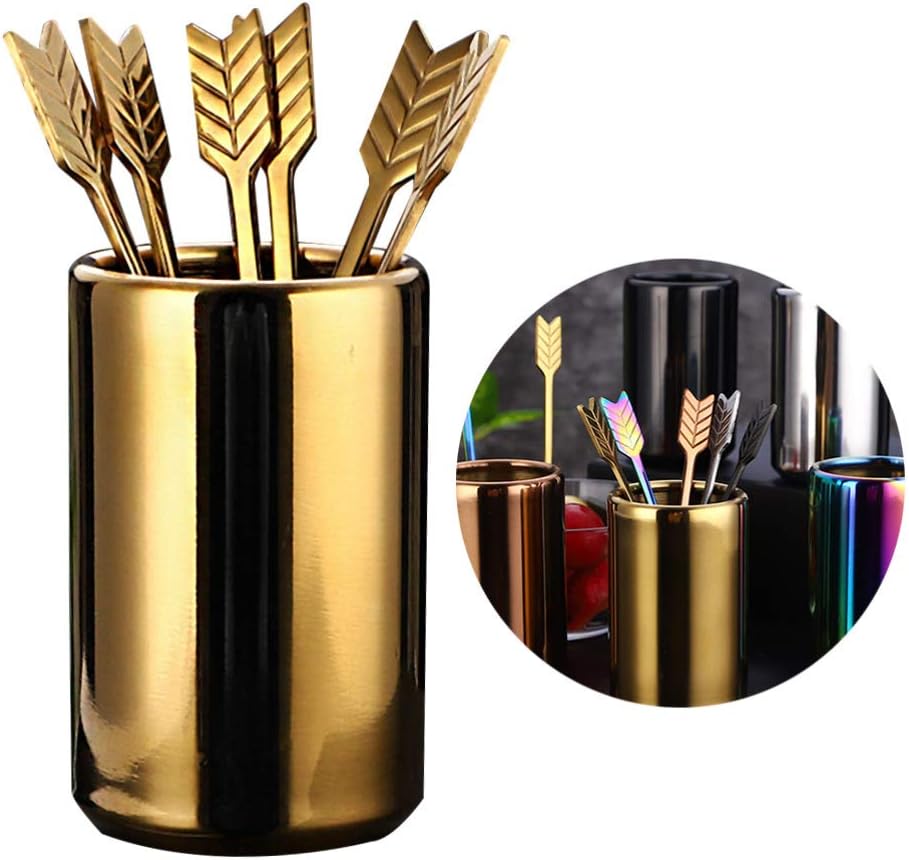 Ciieeo 1 juego de palillos de cóctel de acero inoxidable, tenedores de frutas para aperitivos, pinchos de metal dorado para fiesta de frutas