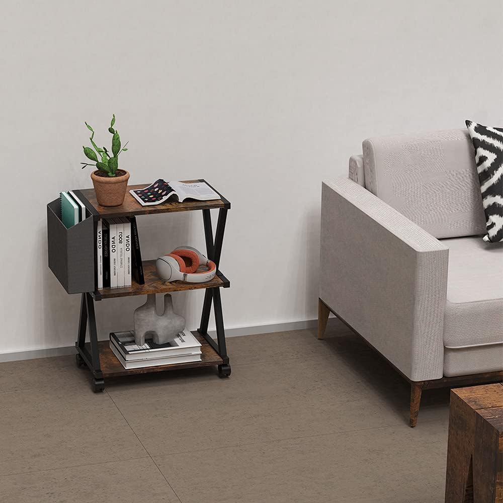 VEDECASA Soporte de impresora móvil de madera de 3 niveles con bolsa de almacenamiento para organizador de oficina en casa, carrito de impresora