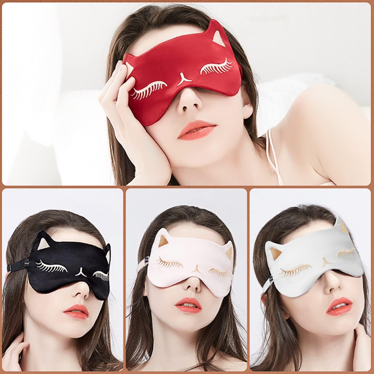 ADESUGATA 2 cubrebocas para dormir, lindo cubrebocas de seda para dormir, ligeros, ajustables, para mujeres y hombres, para dormir en la siesta de