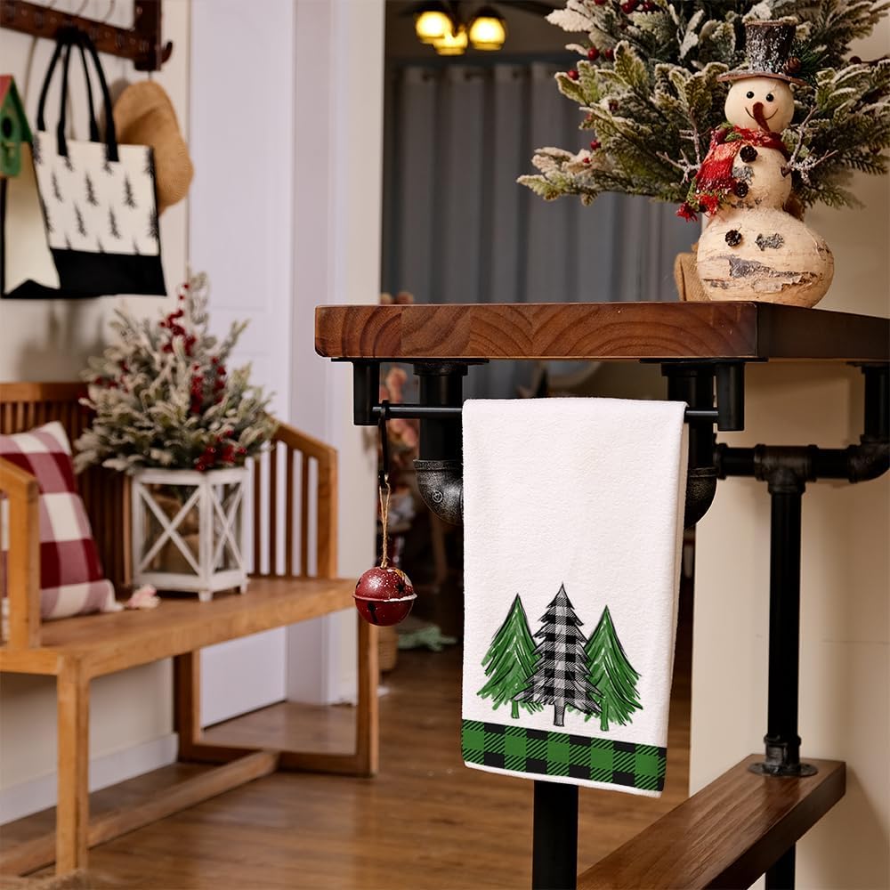 ARKENY AD141 – Juego de 2 paños de cocina de Navidad, diseño de búfalo verde, diseño de árbol de Navidad, 18 x 26 pulgadas, decoración de Noel para