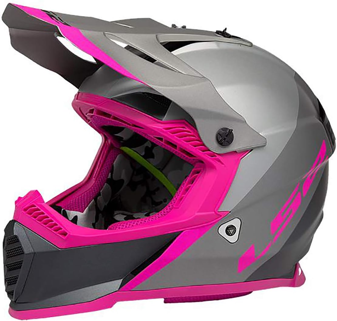 LS2 Helmets Gate – Casco integral juvenil (platagrisrosa, juvenil mediano)