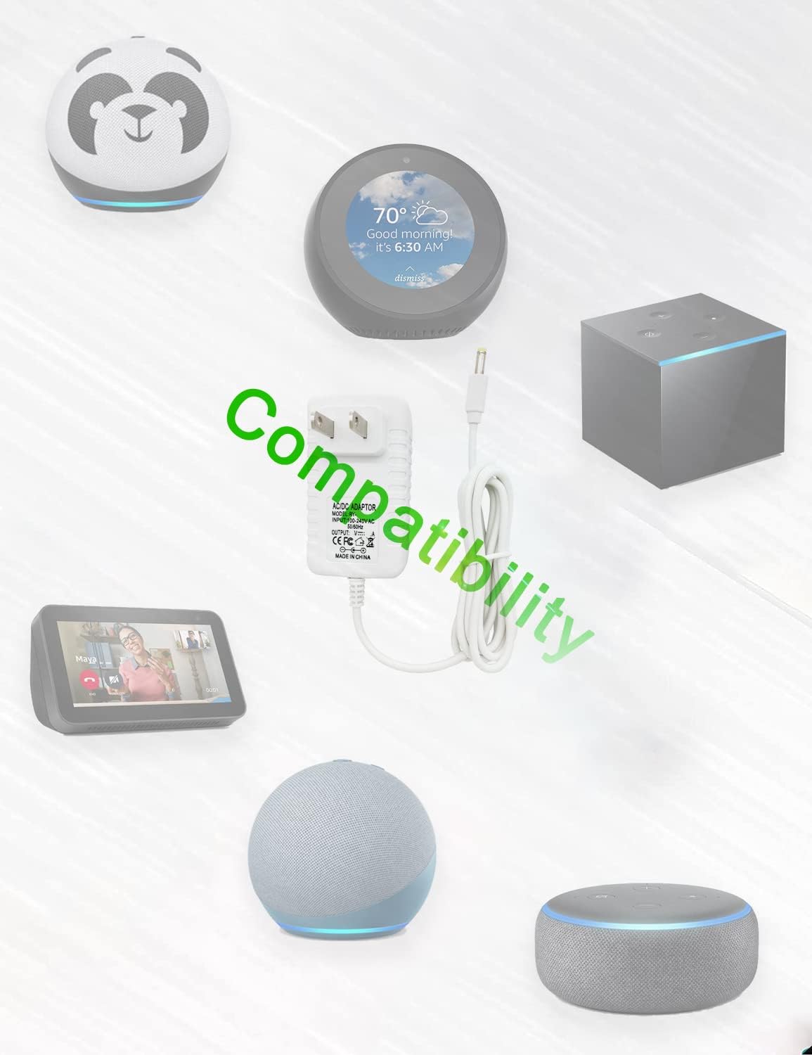 Cable de alimentación blanco de repuesto para Alexa Dot 3 generación, Dot 4 generación, Dot 5 generación 2022, cargador adaptador de corriente Echo