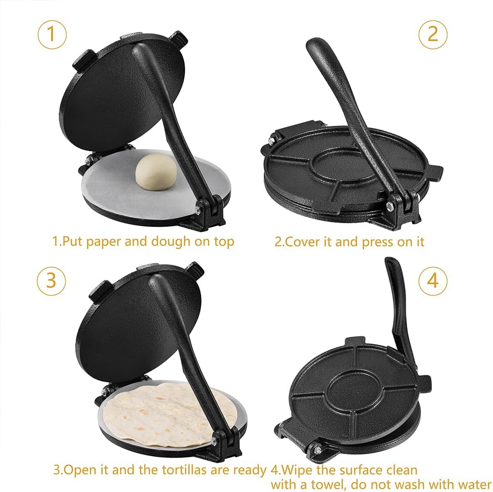 Prensa de tortilla de hierro fundido, máquina de tortilla, prensa para tortillas de alta resistencia, prensa de tortilla de harina, prensa de