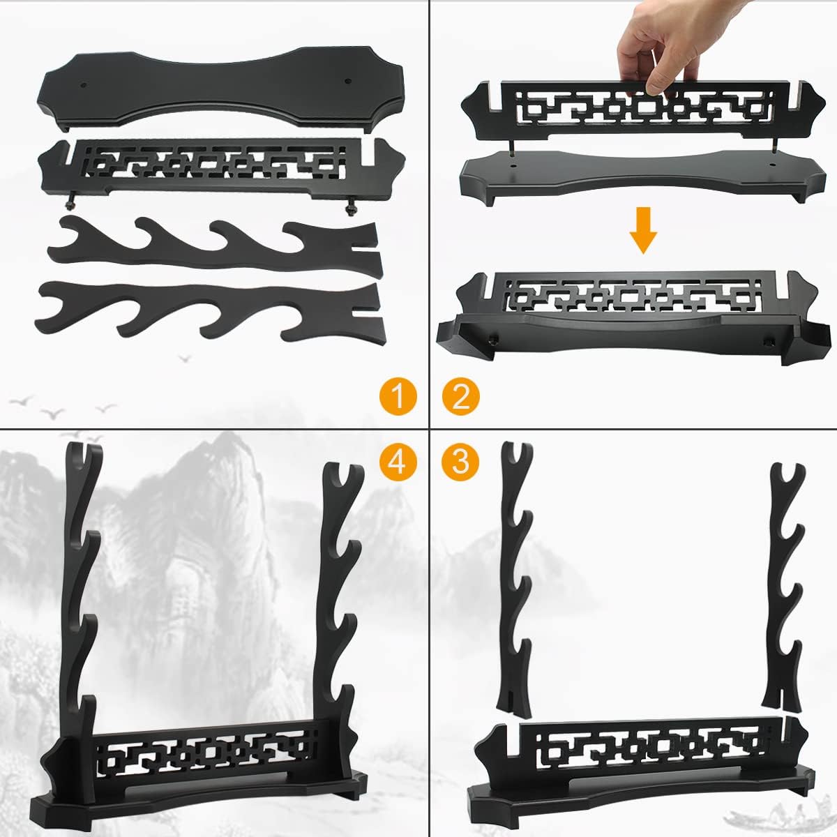 WANLIAN Soporte para espada de escritorio, espada samurái, katana, gladiador, soporte para exhibición, color negro (4 niveles)