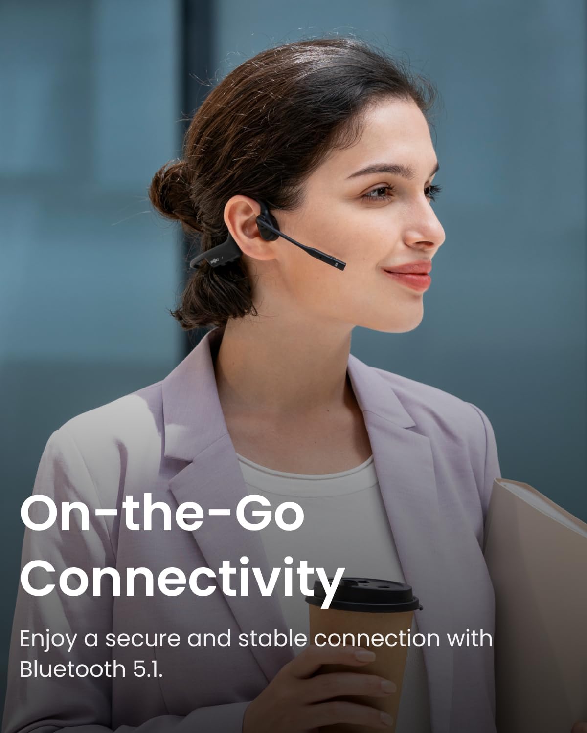 SHOKZ OpenComm2 Auriculares de conducción ósea de oído abierto, auriculares inalámbricos Bluetooth para computadora con micrófono de cancelación de