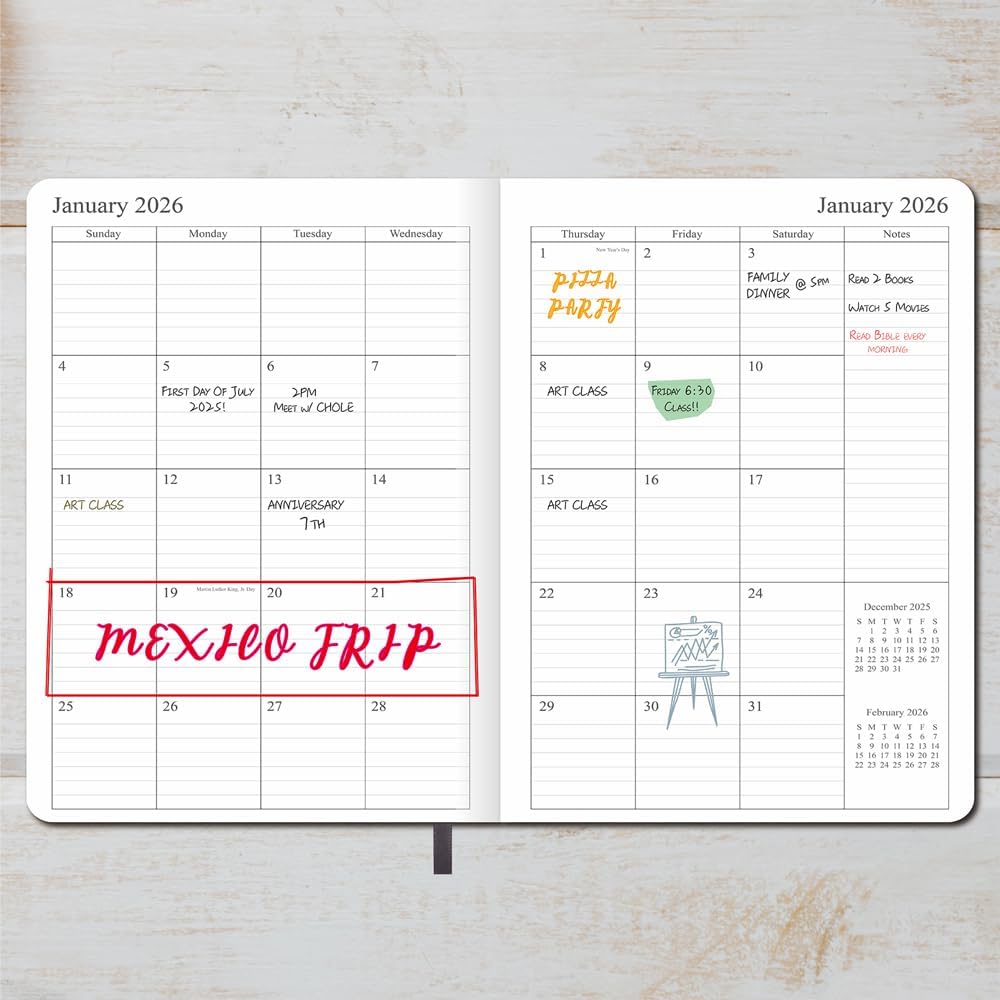 Agenda 2025-2026  Agenda semanal y mensual, octubre 2025 a diciembre 2026, cubierta de cuero vegano, cierre elástico, 7 x 9.25 pulgadas, gris