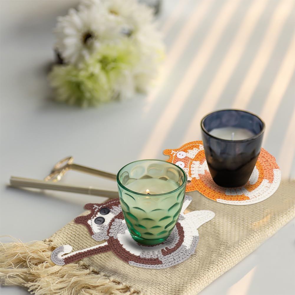 4 posavasos de punto con diseño de gato, bonitos y divertidos posavasos de punto rosa, negro, naranja, gris, marrón, protección de mesa, regalo para