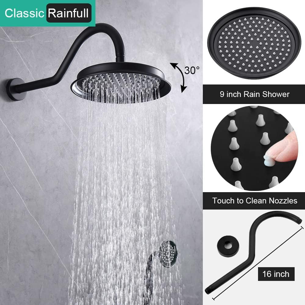 Juego de grifos de ducha con boquilla de bañera sistema de ducha de lluvia antiguo, cabezal de lluvia de montaje en pared de 9 pulgadas y rociador