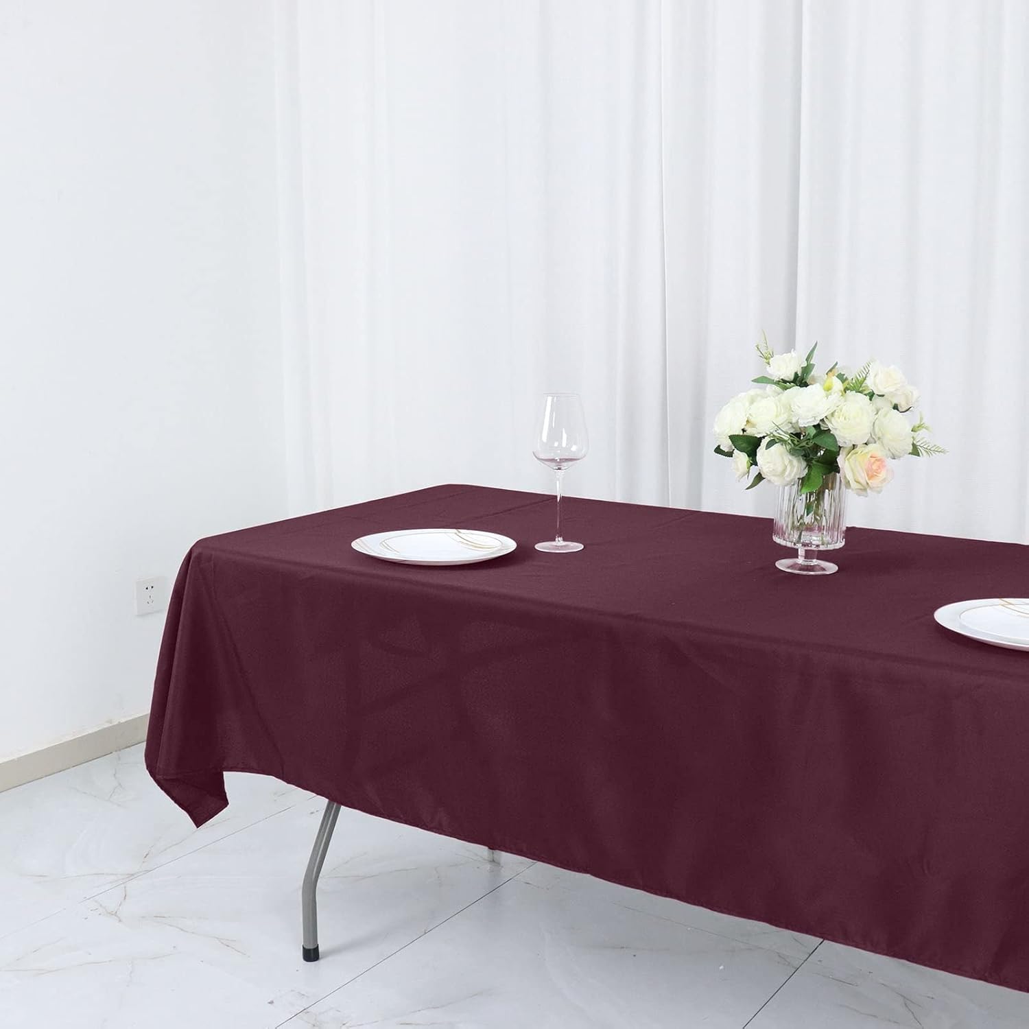 Efavormart – Mantel rectangular de poliéster, 54 x 96 pulgadas, color borgoña, para banquete, boda, fiesta, restaurante
