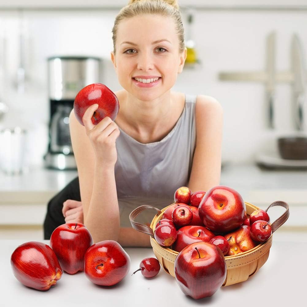 BigOtters Manzanas artificiales, 30 piezas de frutas falsas, manzanas rojas, manzana roja oscura, simulación realista para el hogar, casa, cocina,