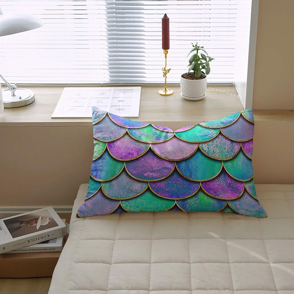 Juego de edredón de tamaño matrimonial con estampado de escamas de sirena para niños, adolescentes y niñas, juego de edredón de microfibra suave,