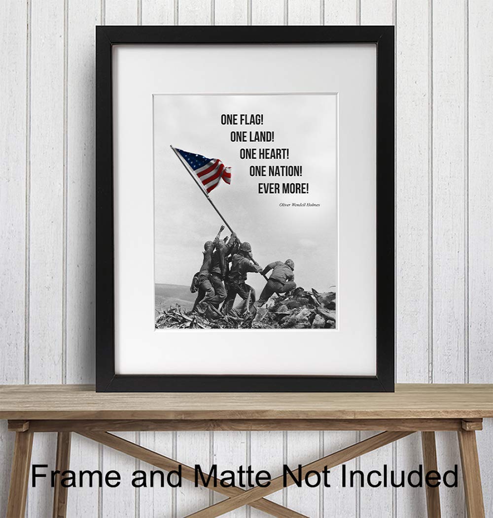 American Flag Wall Art – Marine Flag – Iwo Jima Wall Art Decorations – Marine Corps Photo – Patriotic Gifts for Men, Military Veterans – Office,