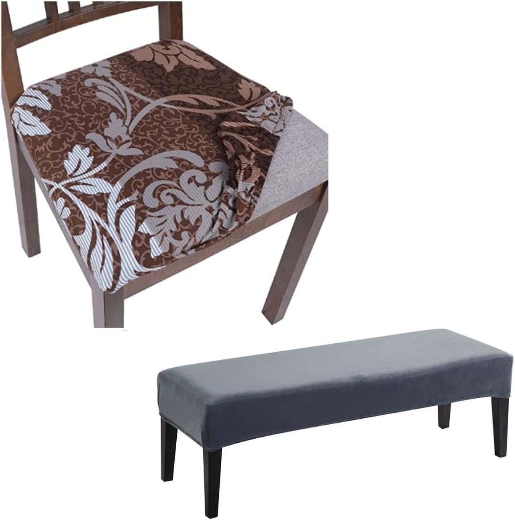 SearchI Cover Products – Paquete de 4, fundas de asiento para sillas de comedor, fundas de asiento elásticas impresas para sillas, juego de 4,