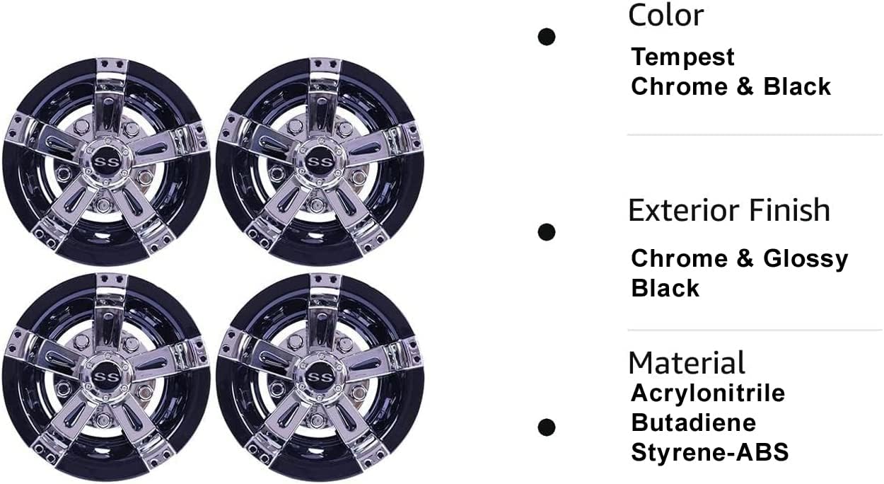 Huskey Parts Company Carro de golf 8″ Cubiertas de rueda Tapas de buje Cromo Negro EZGO Club Car Yamaha Llantas Stock