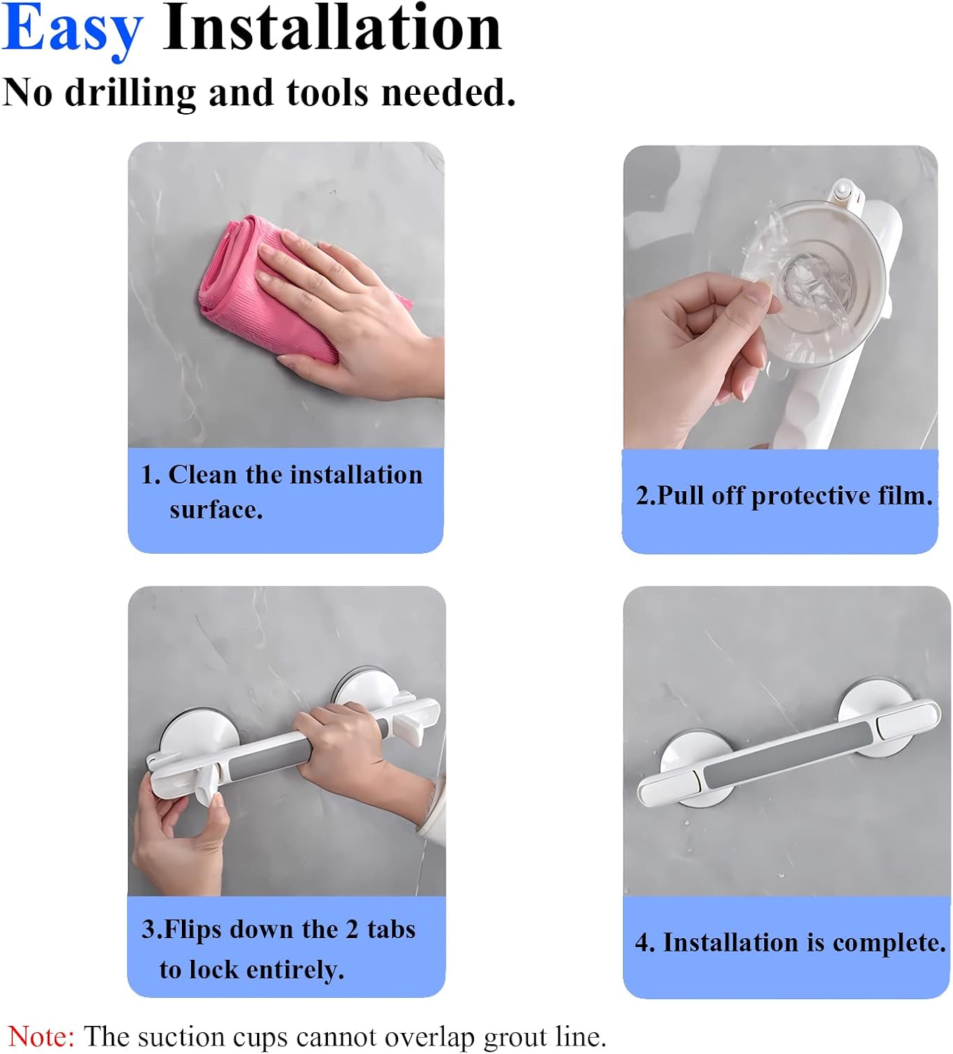 Grab Bars for Bathtubs and Showers,12 inch Shower Handle,Non-Slip Handrail Safety Grip for Seniors No Drilling,Grab Bars for Elderly for Wall,Shower