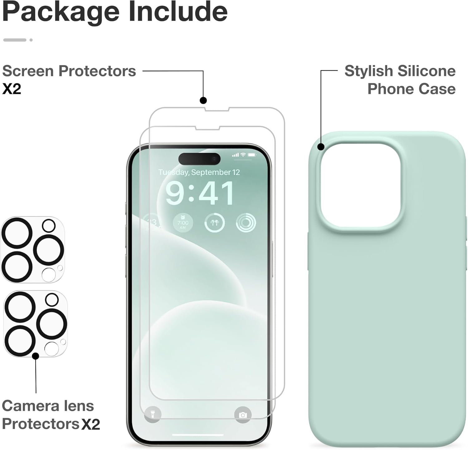 GONEZ Funda de silicona para iPhone 14 Pro Max, compatible con Magsafe, con 2 protectores de pantalla + 2 protectores de lente de cámara, silicona