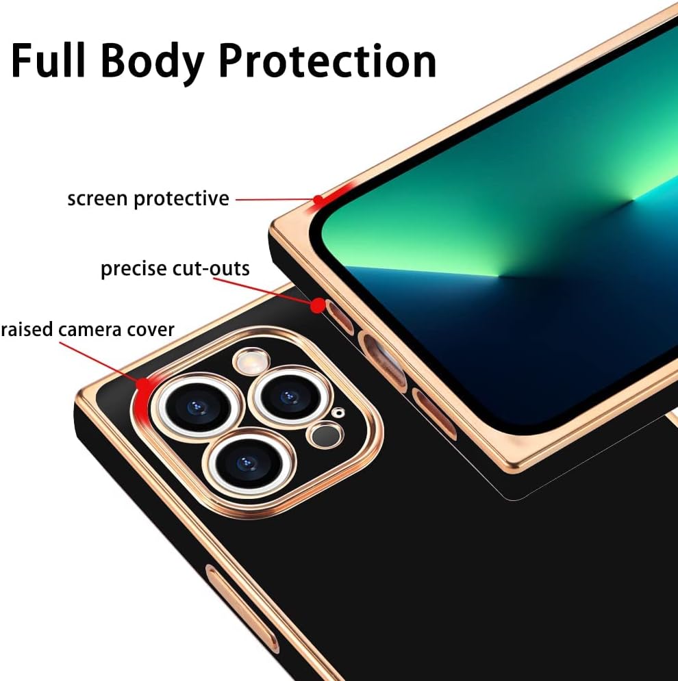 OOK Compatible con iPhone 12 Pro Max, funda cuadrada con esquinas reforzadas chapadas en oro, borde de TPU suave, delgada, cuerpo completo, a prueba