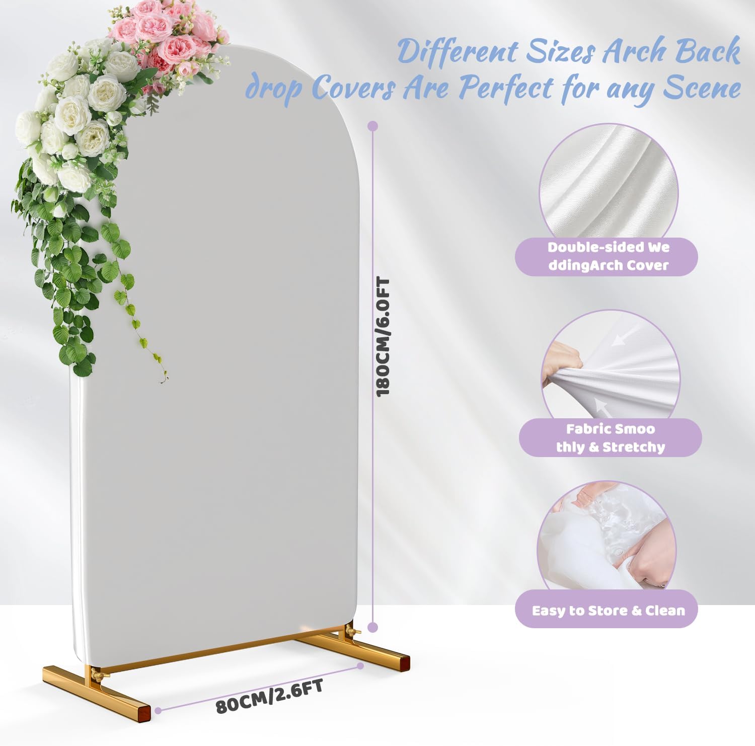 Arch Backdrop Cover 6.0FT White Spandex Fitted Wedding Arch Stand Covers Round Top Chiara Arch Backdrop Panels for Wedding Ceremony Birthday Party