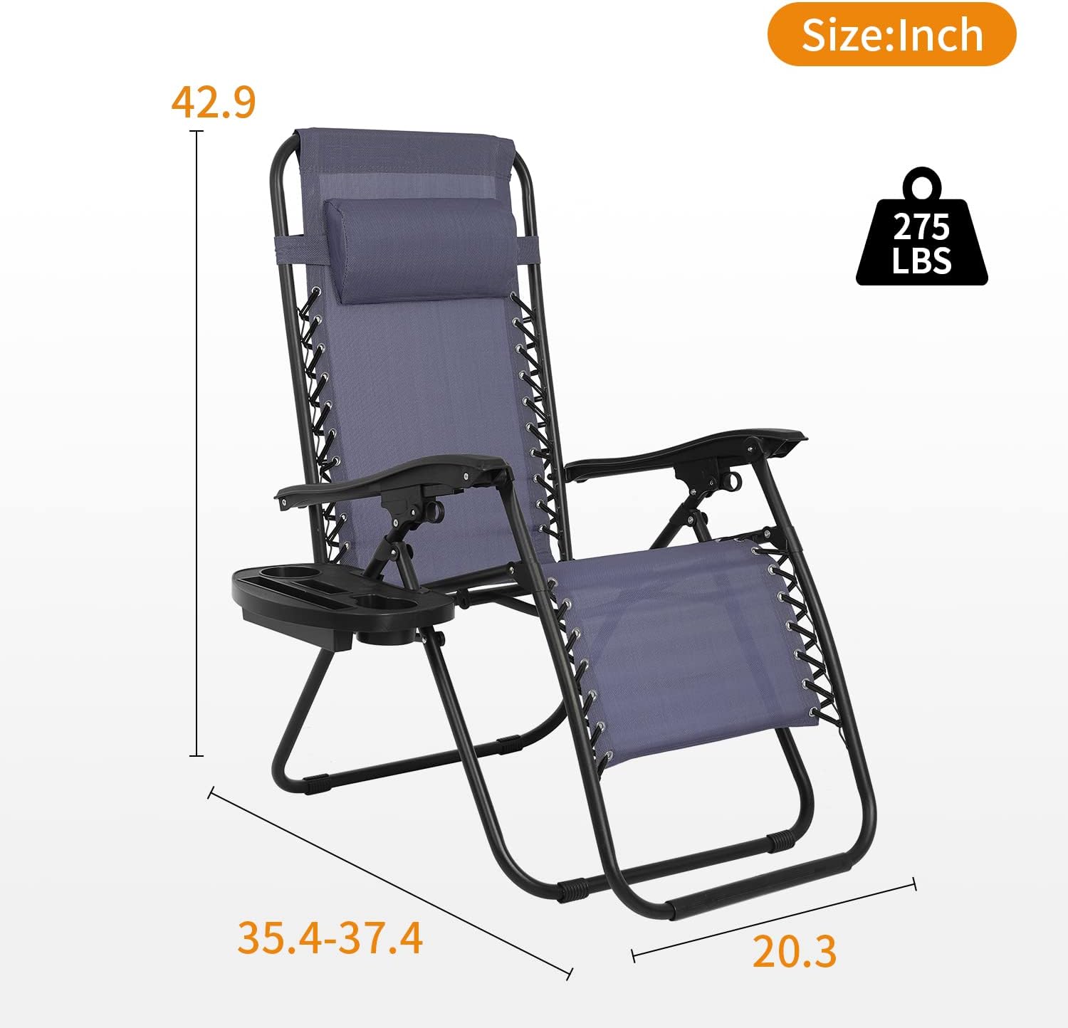 FDW – Silla de gravedad cero para patio, tumbona, 1 paquete de correas ajustables para alberca, con soporte para taza, Azul