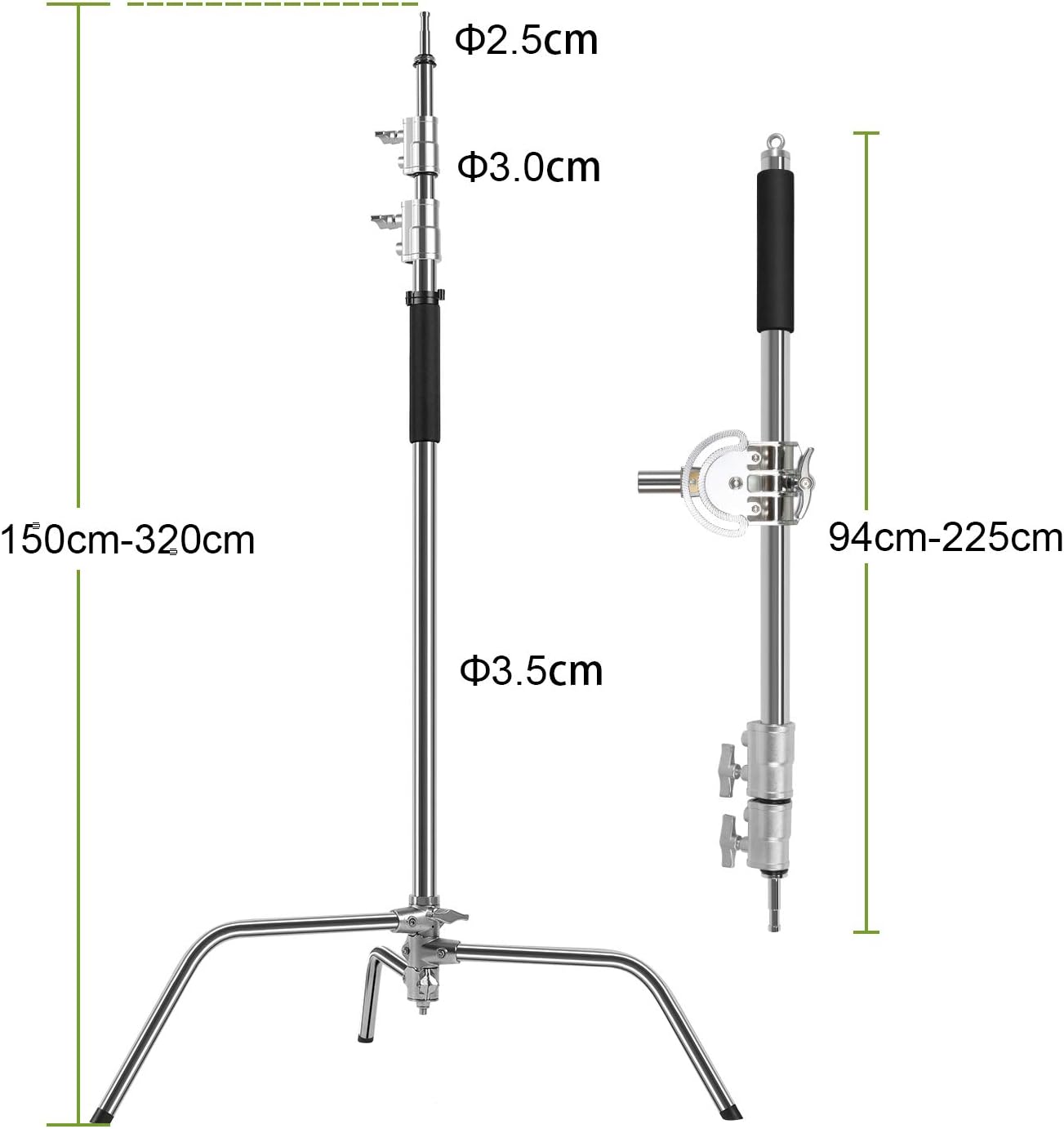 GVM Photography Soporte C resistente con brazo de pluma  Altura máxima de 10 pies10.5 ft Soporte de luz de fotografía con brazo de sujeción de 3