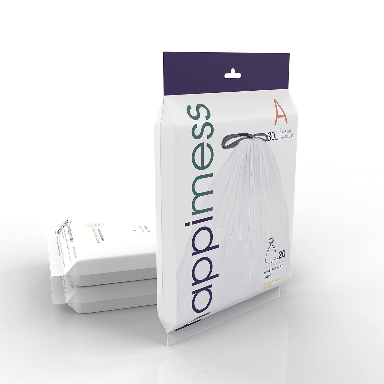 happimess HPM3000A-WHITE – Bolsas de basura con cordón de cocina de 7.9 galones, forro para botes de basura, color blanco, 60 unidades, 3 paquetes