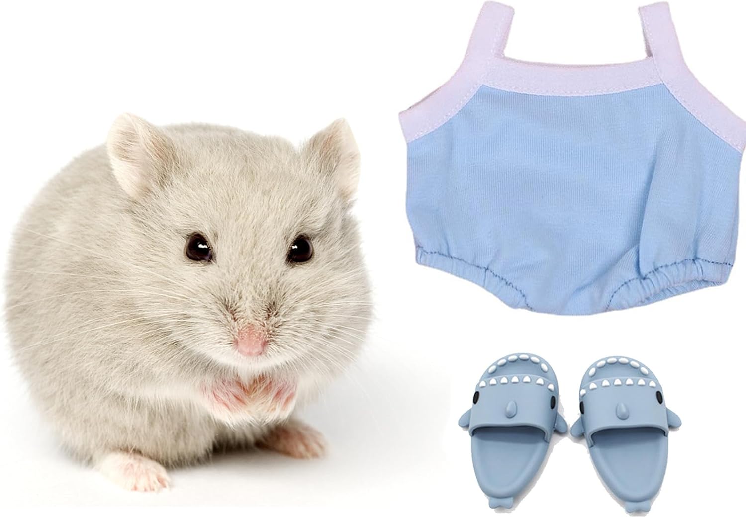 Conjunto de disfraz de hámster con camisa, sombrero, zapatos, pantuflas de tiburón para mascotas reales, linda ropa de fiesta de vacaciones de mini
