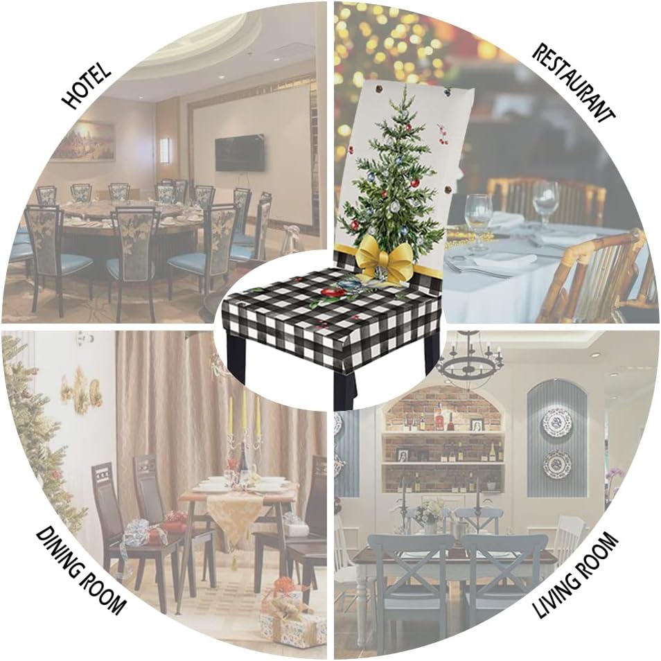 Juego de 4 fundas para sillas de comedor de Navidad, fundas elásticas para sillas Parsons, diseño de árbol de Navidad a cuadros, decoración de