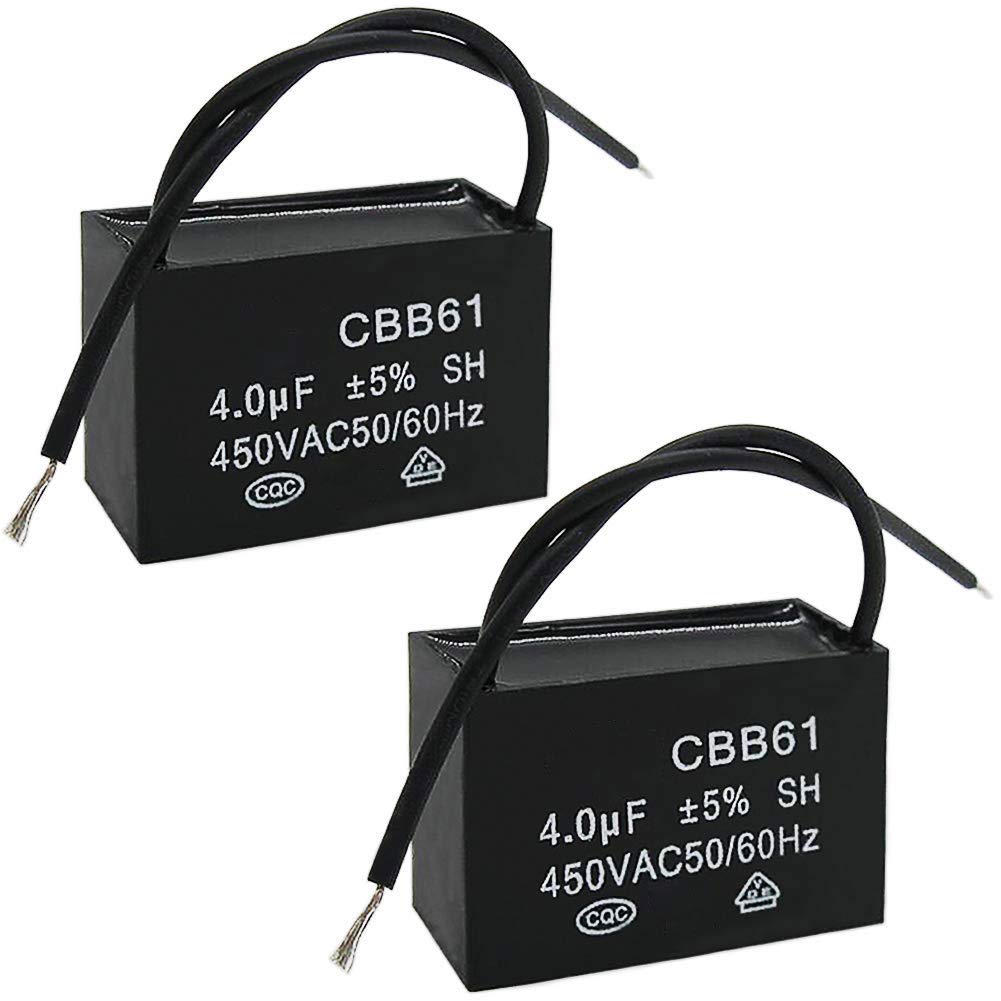 Twidec 2 unids 450 V AC 5060 Hz Condensadores de película de polipropileno metalizado de 2 hilos para ventilador de techo Motor Start Run 4uf CBB61-4