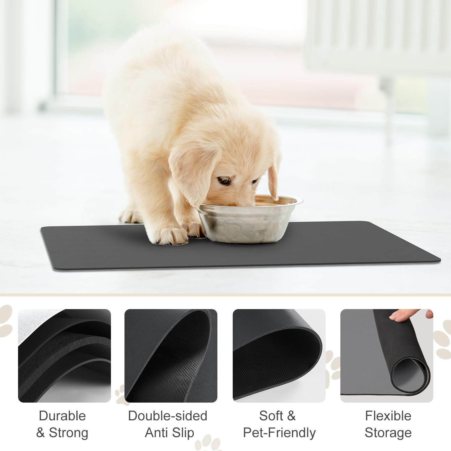 Tapete de comida para perro, absorbente e impermeable, tapete para agua para perros, tapete para alimentos y agua, tapete antideslizante para comida