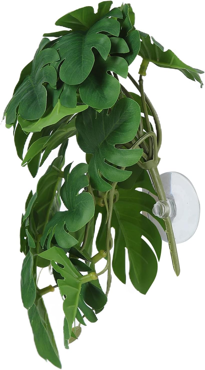 2 piezas de hojas de plástico realistas para decoración de peces, plantas de agua artificiales de simulación de vid con ventosa para terrarios de