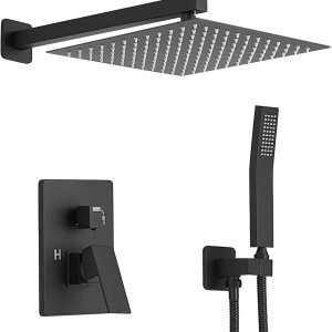 Juego completo de grifo de ducha negro con cabezal de ducha lluvioso de 12 pulgadas, incluye válvula de ducha y cabezal de ducha con mango negro mate Juego completo de grifo de ducha negro con cabezal de ducha lluvioso de 12 pulgadas, incluye válvula de ducha y cabezal de ducha con mango negro mate