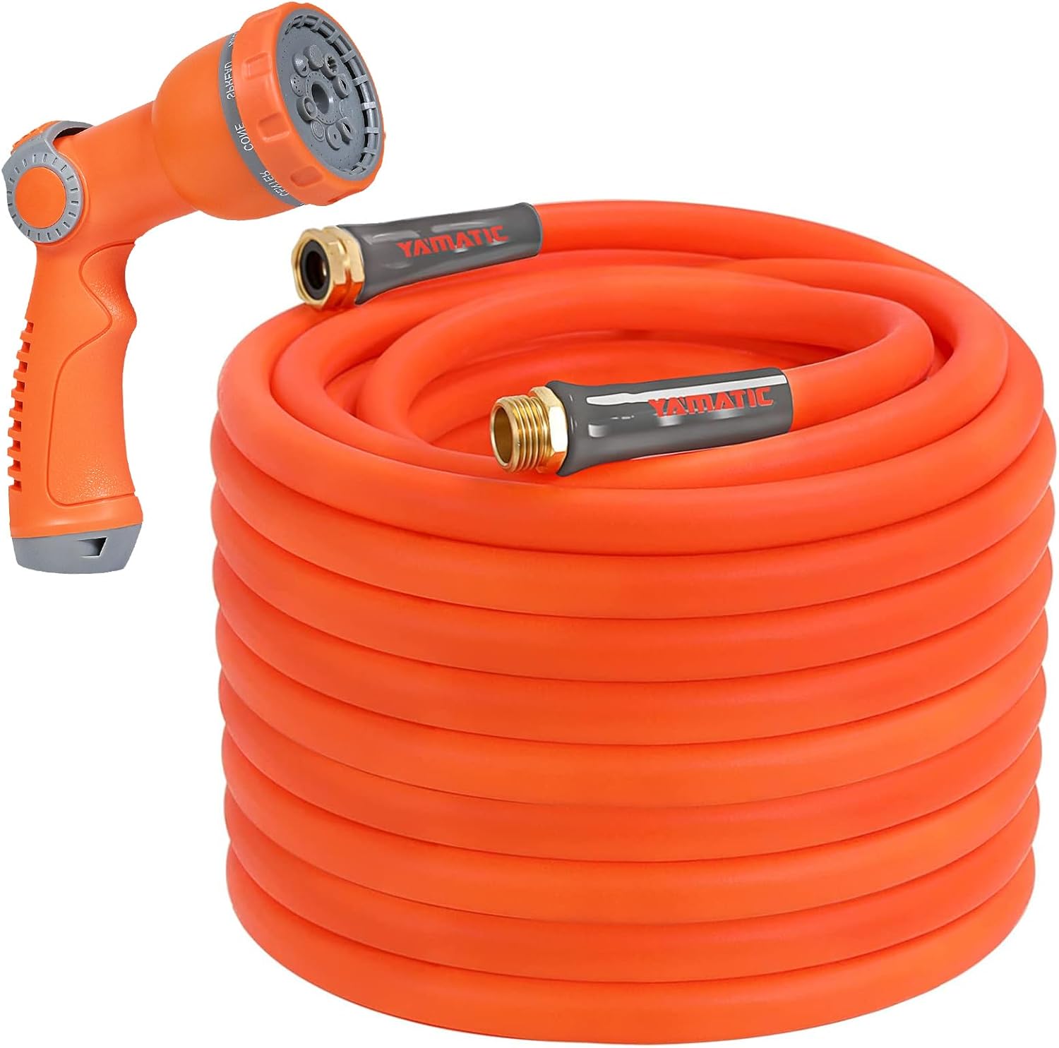 YAMATIC Manguera de jardín resistente con boquilla, 58 pulgadas x 100 pies, juego de manguera de agua súper flexible, para todo tipo de clima,