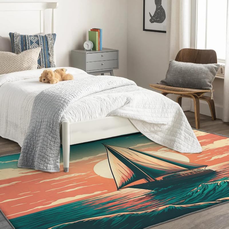Alfombras de atardecer océano para entrada, dormitorio, sala de estar, 2 x 3, lavable, antideslizante, suave, alfombra de pelo bajo, alfombra para
