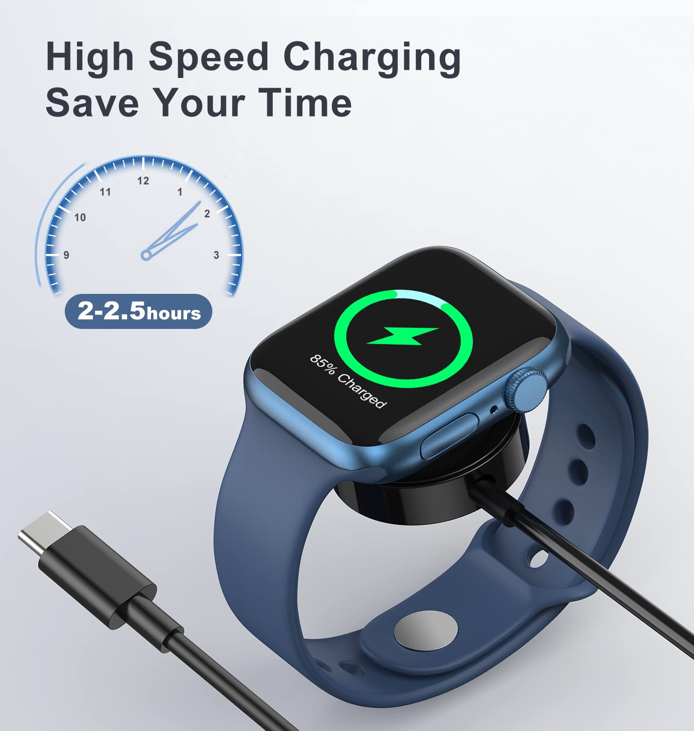 Cable de carga magnética inalámbrico para Apple Watch de 6.6 pies, compatible con Apple Watch Charger Series 87654321SE, color negro
