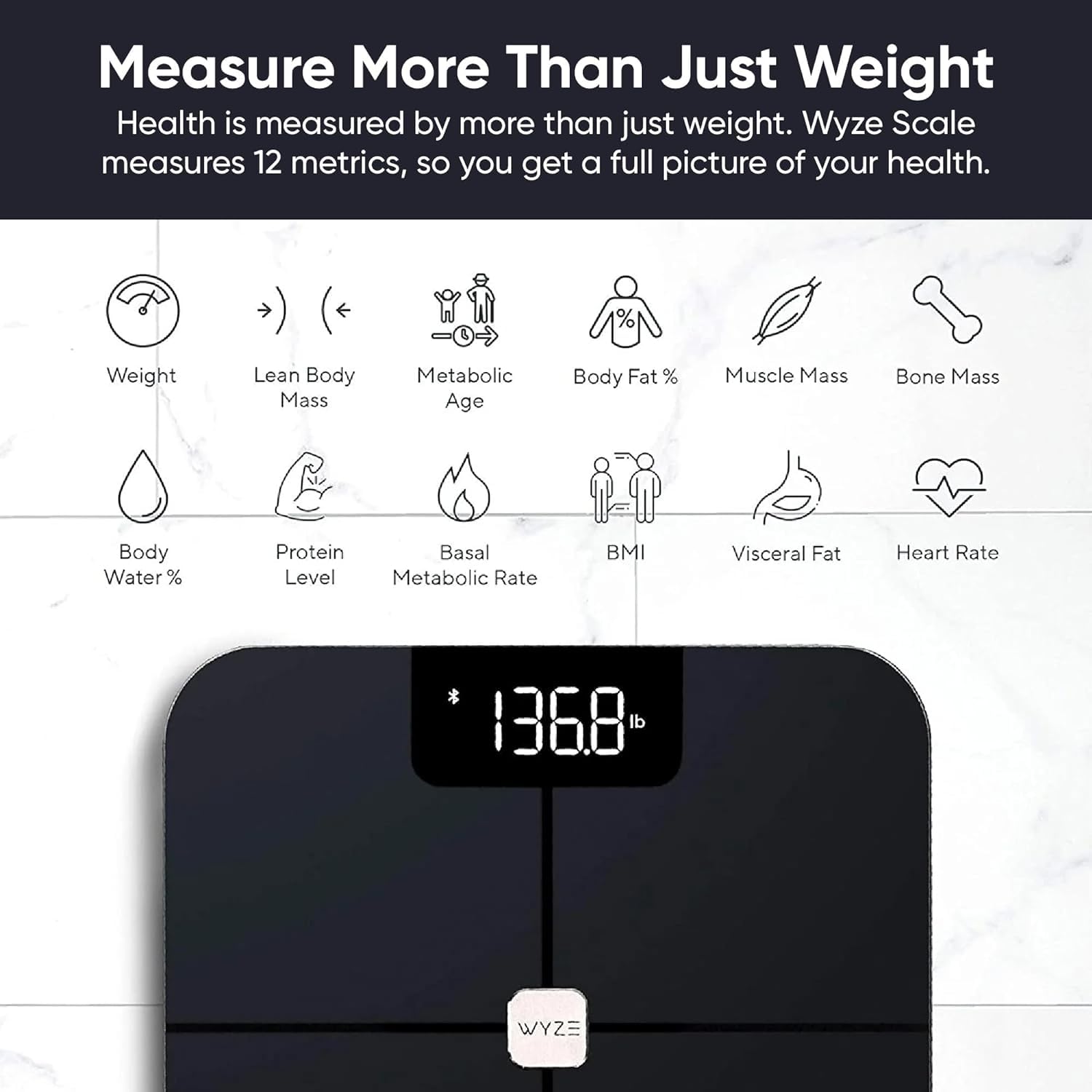 Wyze – Báscula inteligente, báscula para peso corporal, báscula digital de baño para grasa corporal, IMC y frecuencia cardíaca, analizador de