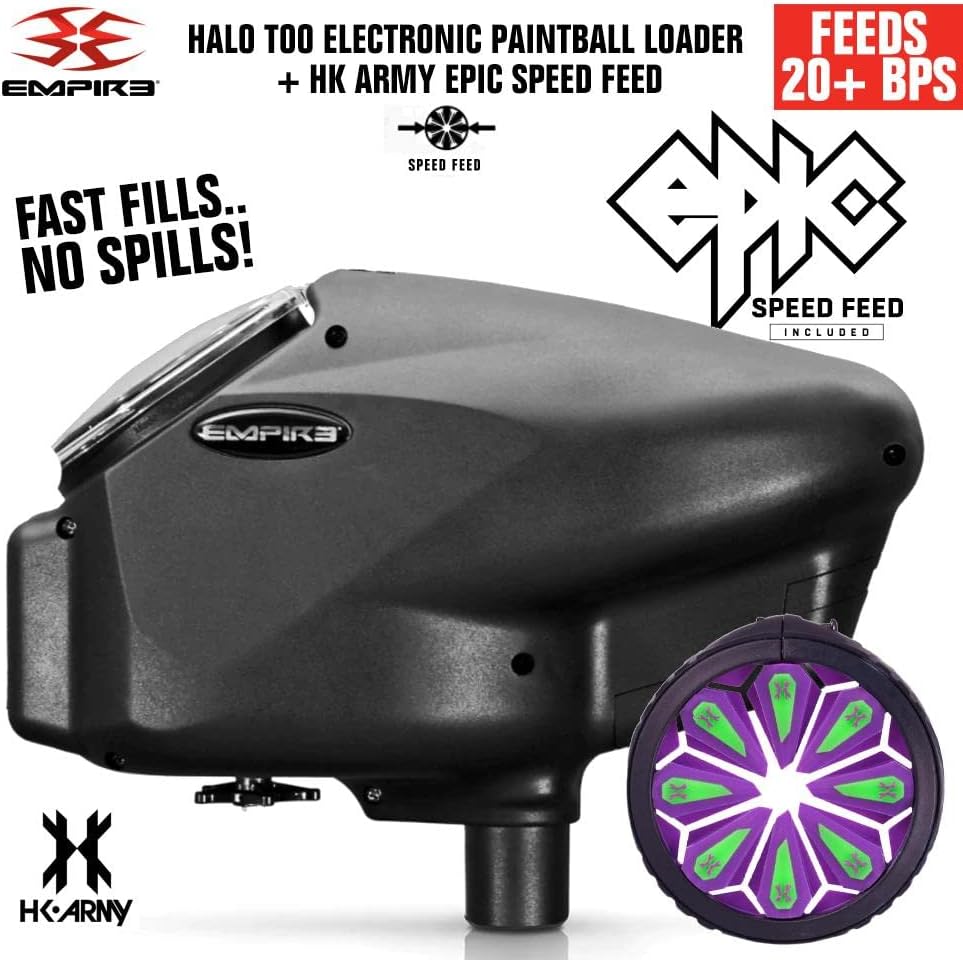 Maddog Empire Halo Too – Cargador electrónico de paintball con alimentación épica de velocidad HK Army y tanque de paintball HPA paquete de