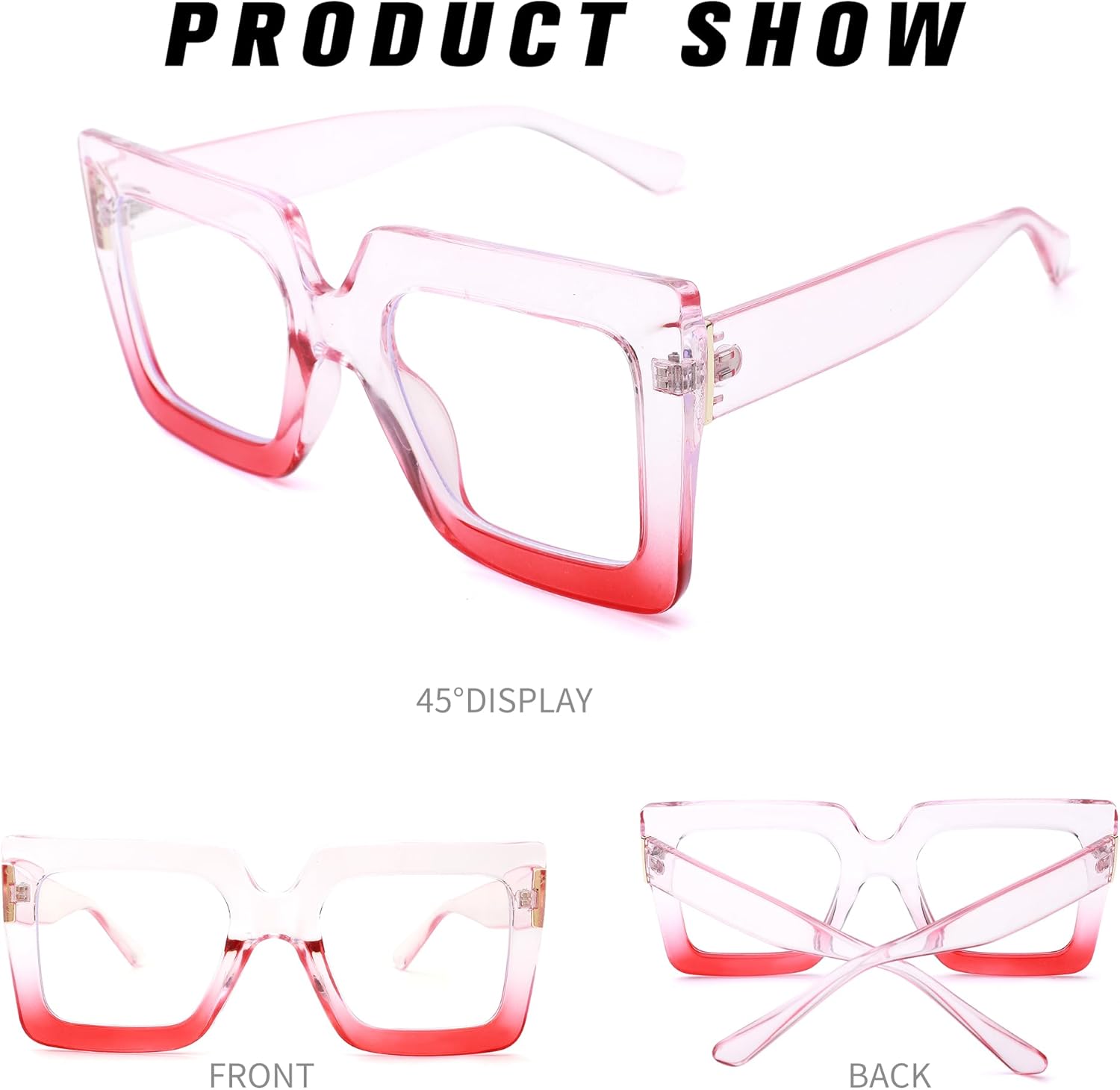 Gafas de luz azul de gran tamaño para mujer, gafas de marco cuadrado grande, gafas transparentes de computadora sin receta..