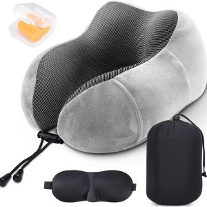 Almohada de cuello de viaje, almohada de espuma viscoelástica para el cuello para avión, almohada portátil de espuma de viaje de 360, con máscara de Almohada de cuello de viaje, almohada de espuma viscoelástica para el cuello para avión, almohada portátil de espuma de viaje de 360, con máscara de