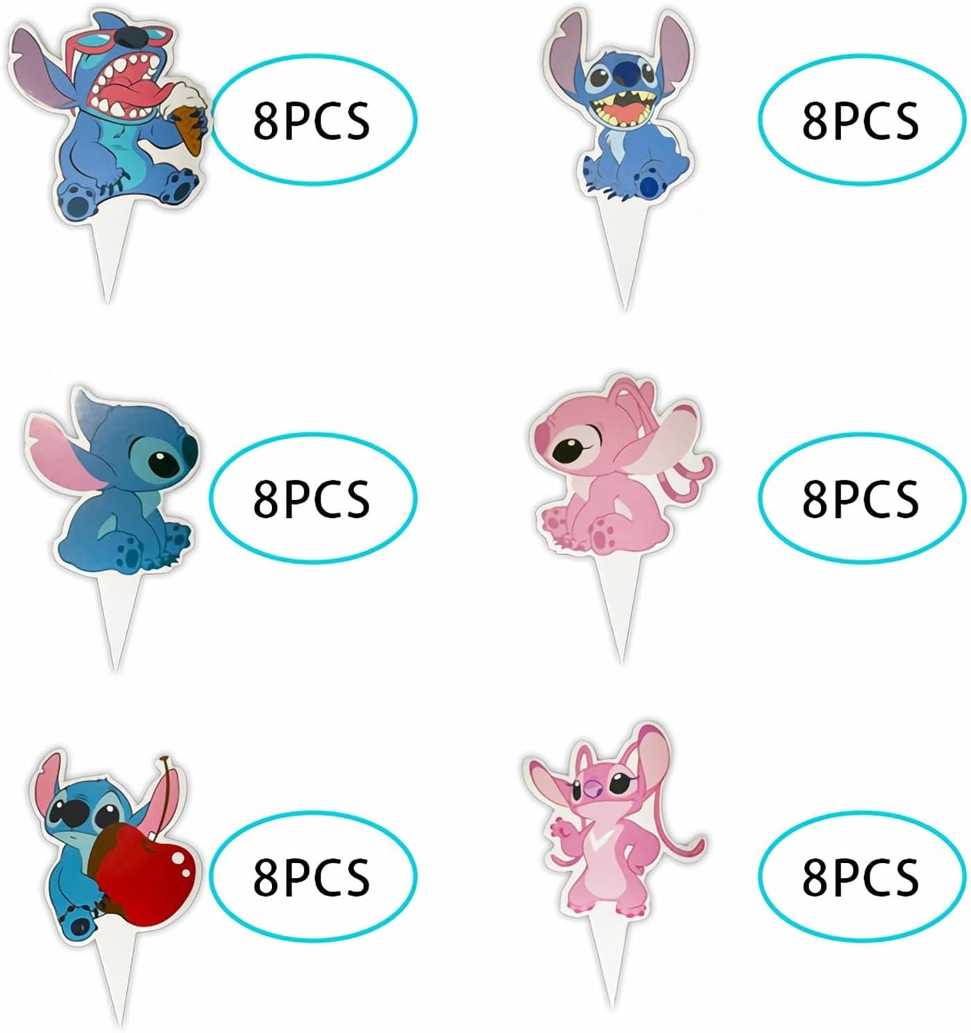 48 piezas de puntada para cupcakes, suministros de fiesta de cumpleaños, decoraciones de fiesta temática de puntada