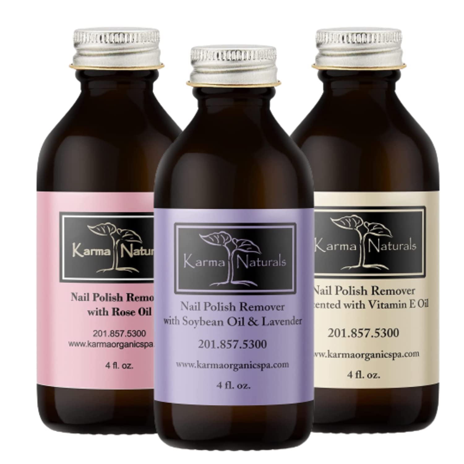 Karma Organic Paquete de removedor de esmalte de uñas, incluye lavanda natural, aceite de rosa y removedor de esmalte de uñas sin perfume (4 onzas