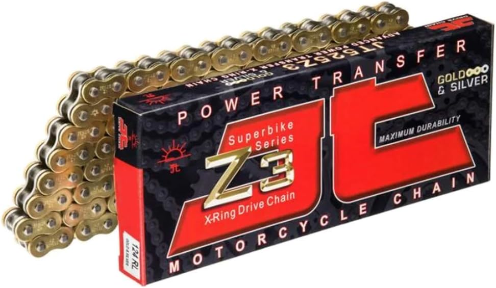 JT Chain JTC525Z3GS114RL (serie 525) oro 114 eslabones cadena de anillo en X súper resistente con enlace de conexión