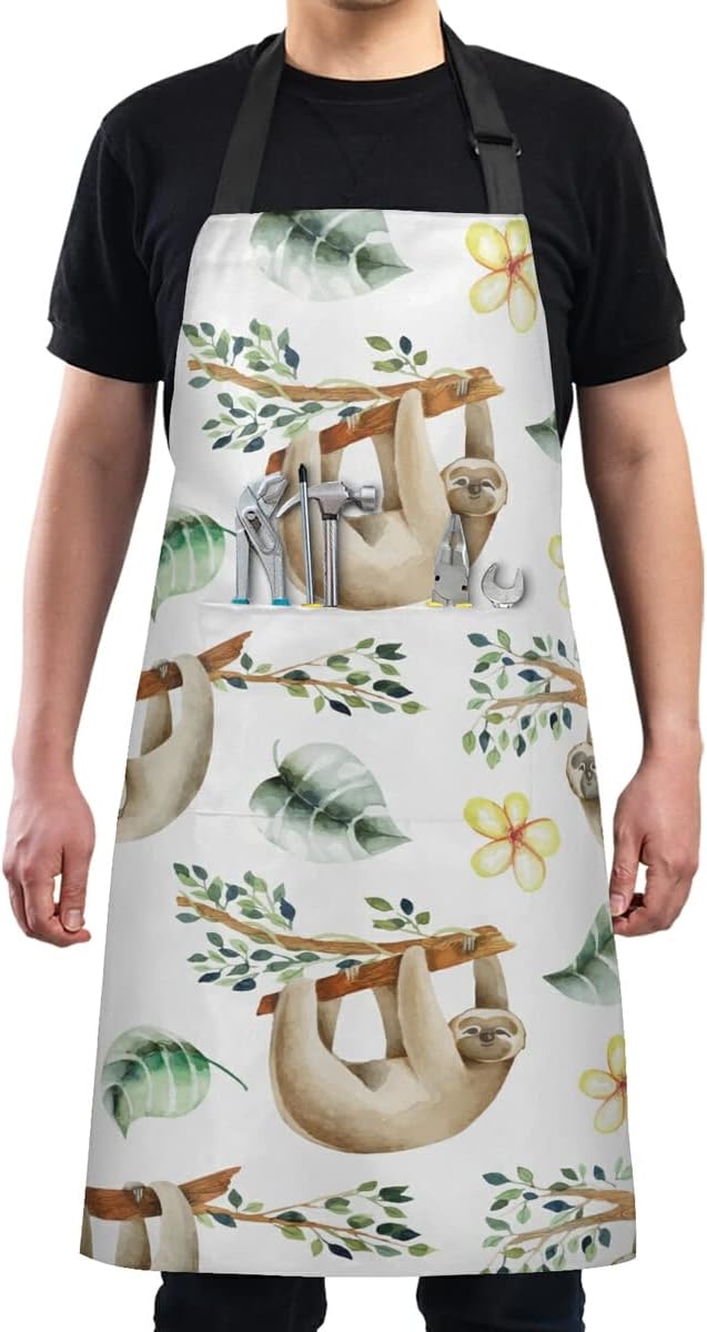 Delantales largos de cocina para mujer, con 2 bolsillos, talla grande, correa ajustable impermeable para el cuello, delantal de chef para hombres y