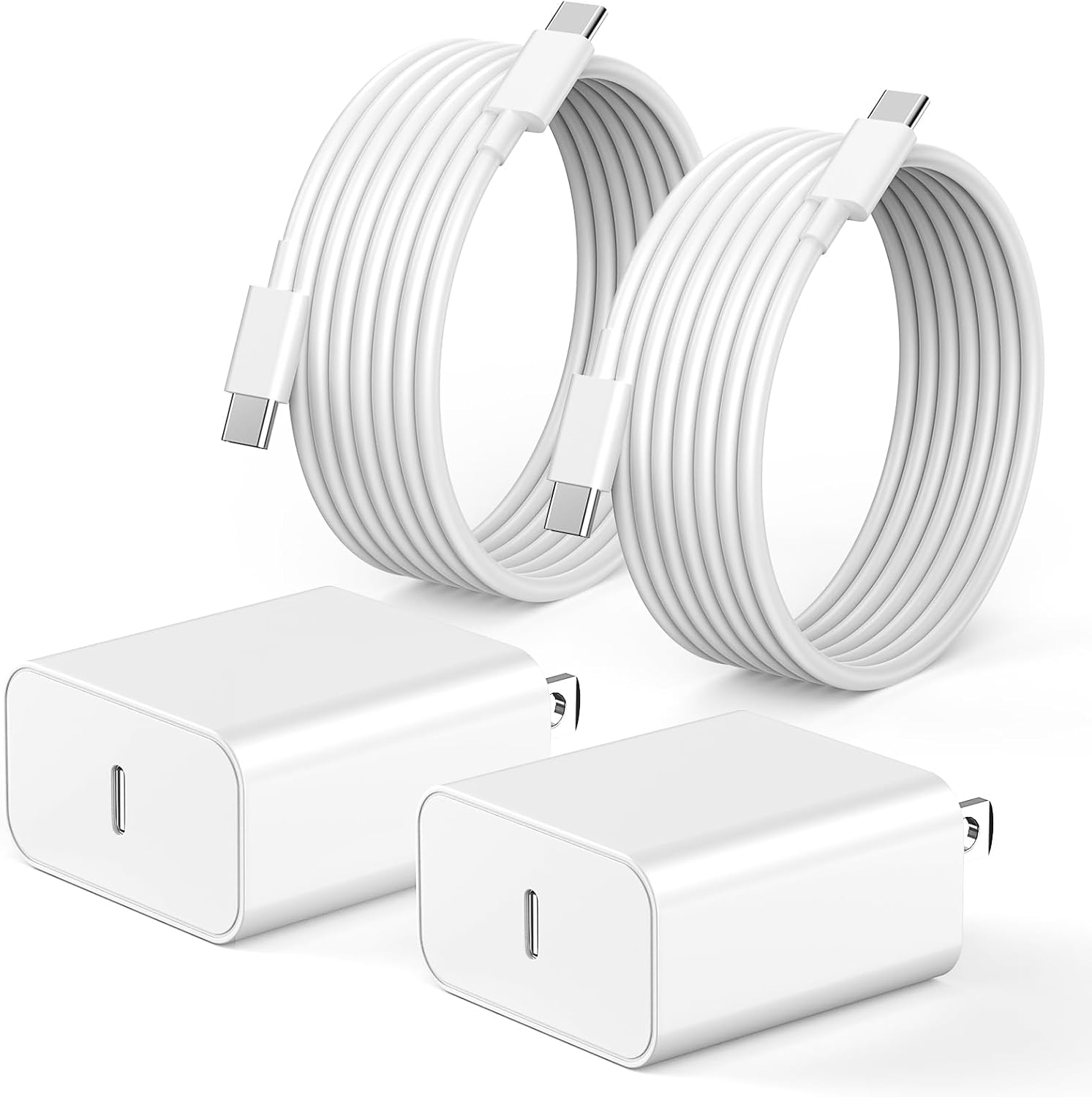 esbeecables Cargador para iPhone 15, paquete de 2 cargadores de pared PD de 20 W, USB C, bloque de carga rápida con USB C a USB C de 6 pies, cable