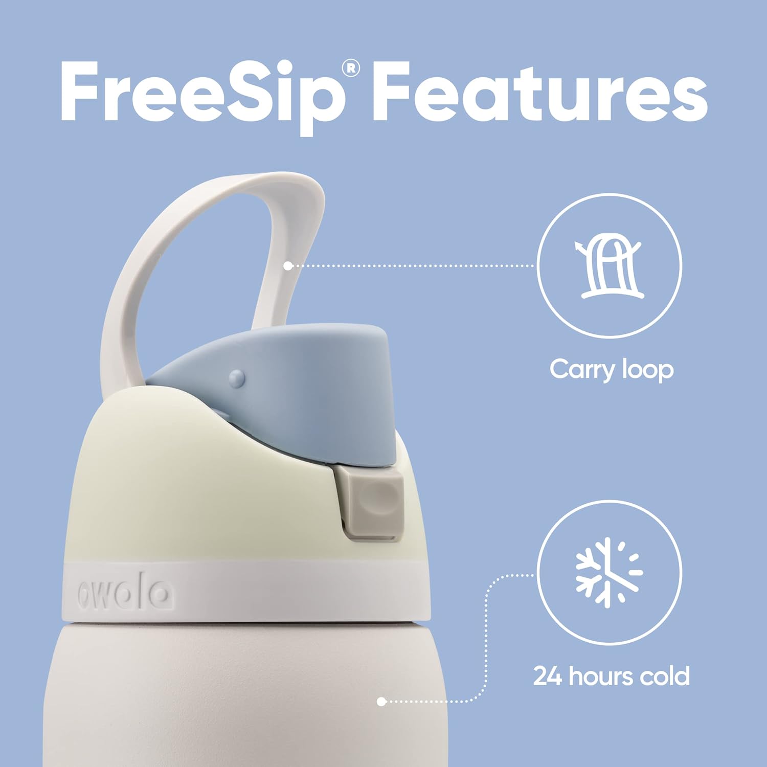 Owala Botella de agua de acero inoxidable aislada FreeSip de 32 onzas con funda protectora de silicona