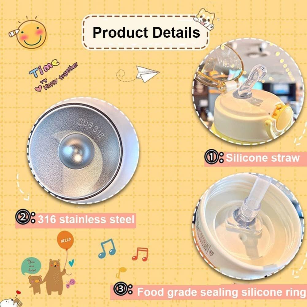 Kawaii Bear – Botella de agua con popote y correa para el hombro, a prueba de fugas, de acero inoxidable al vacío, sin BPA, lindas botellas de agua