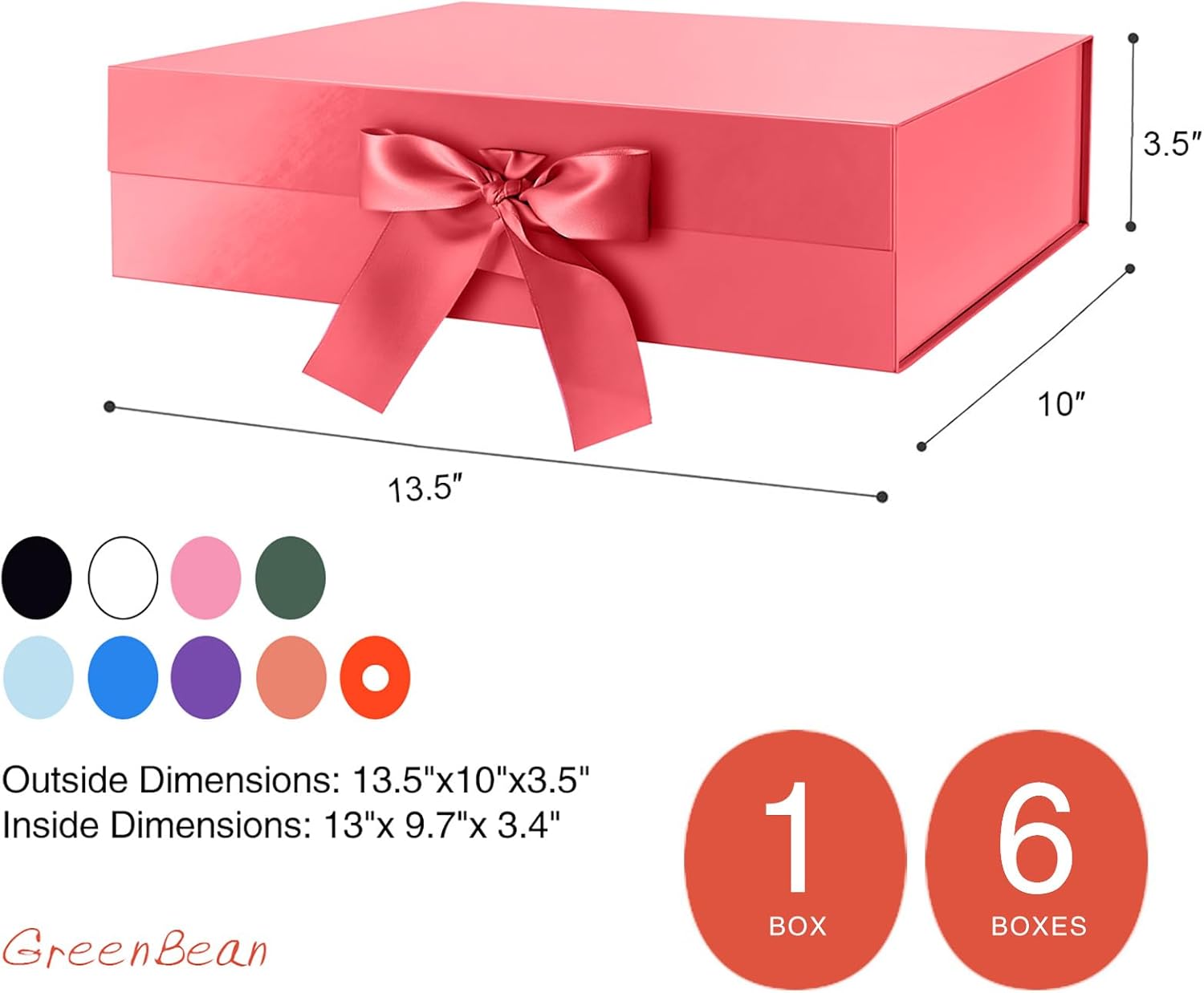 Caja de regalo grande con cinta de 13 x 9.7 x 3.4 pulgadas, caja de regalo roja con tapa, caja de propuesta de dama de honor, caja de regalo de lujo