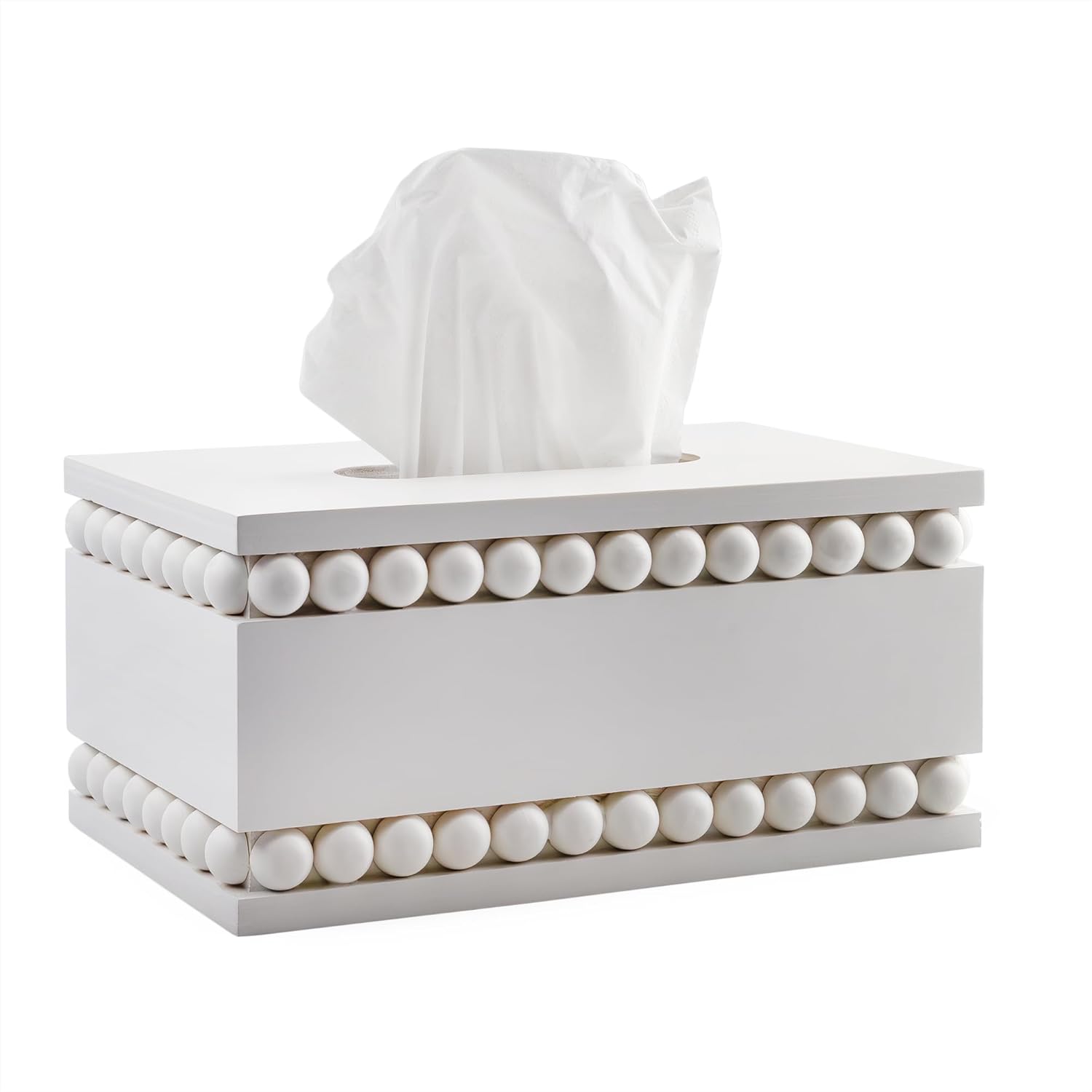 AuldHome – Funda rectangular para caja de pañuelos con cuentas (blanca) soporte oblongo, de madera rústica