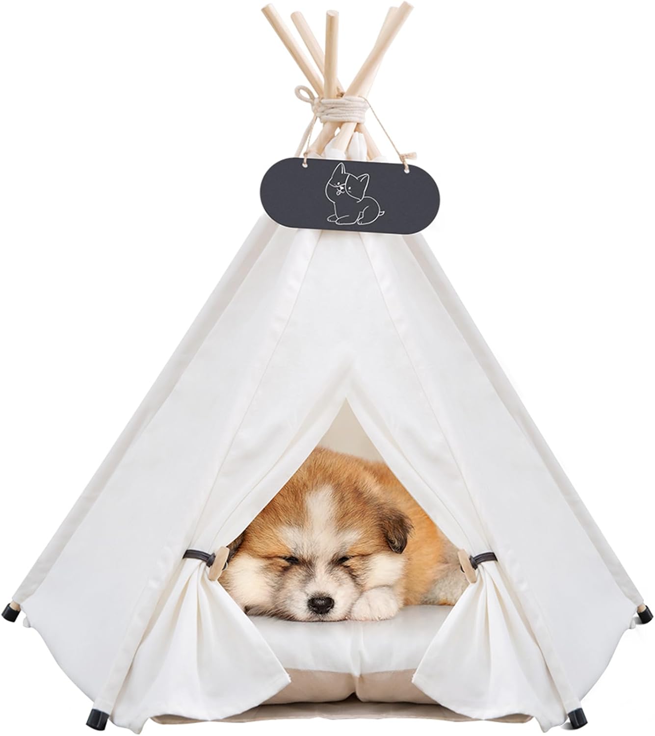 Mooipet Tienda de campaña tipi para mascotas para perros y gatos, cama para perros con cojín grueso, casa de juegos extraíble y lavable