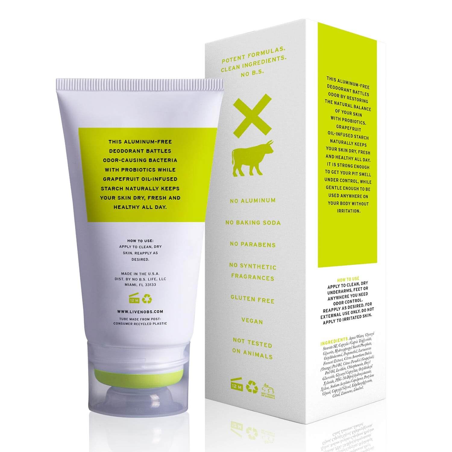 No BS – Desodorante de cuerpo completo sin aluminio para todo tipo de piel, frescura las 24 horas, protección natural del olor y cuidado de la piel,
