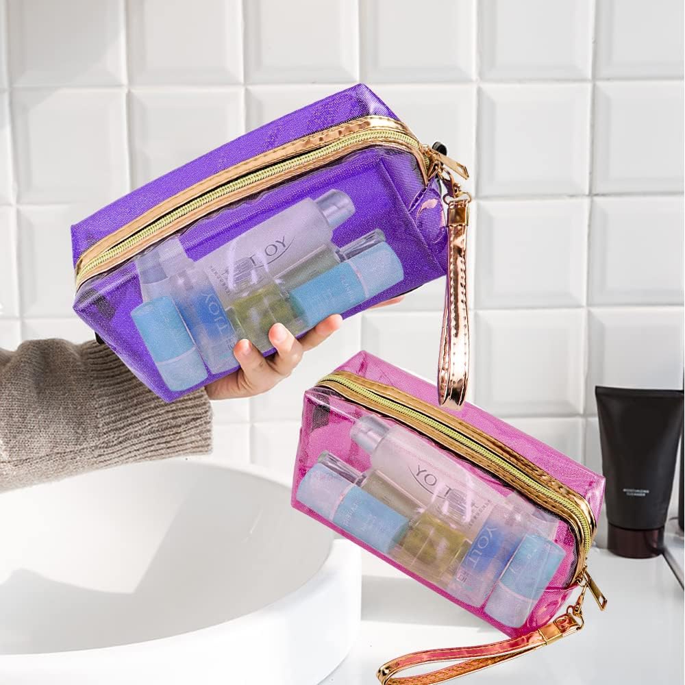 Meetory 5 bolsas de cosméticos transparentes impermeables con cremallera, bolsas de plástico transparente de PVC para maquillaje, bolsa de aseo de